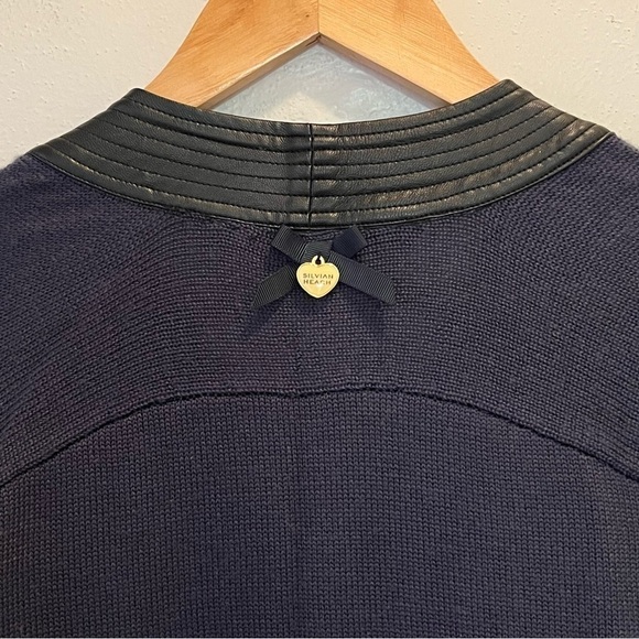 Silvian Heach Black and Blue Wool Blend Faux Leather Cardigan Women’s Medium - Picture 9 of 12